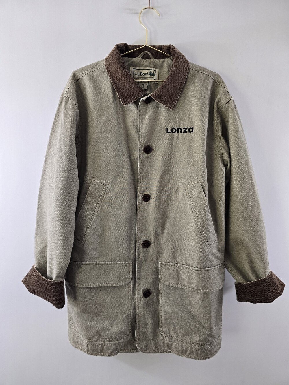 LL Bean Barn Jacket Corduroy Trim Vintage VTG 90s Y2k Chore Coat Button Front M